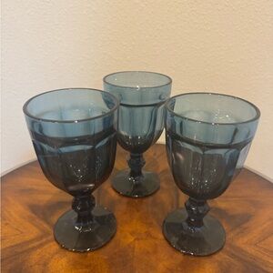 3 Libbey Duratuff Gibraltar Water / Wine Goblets - Dusky Blue  - Exec Cond